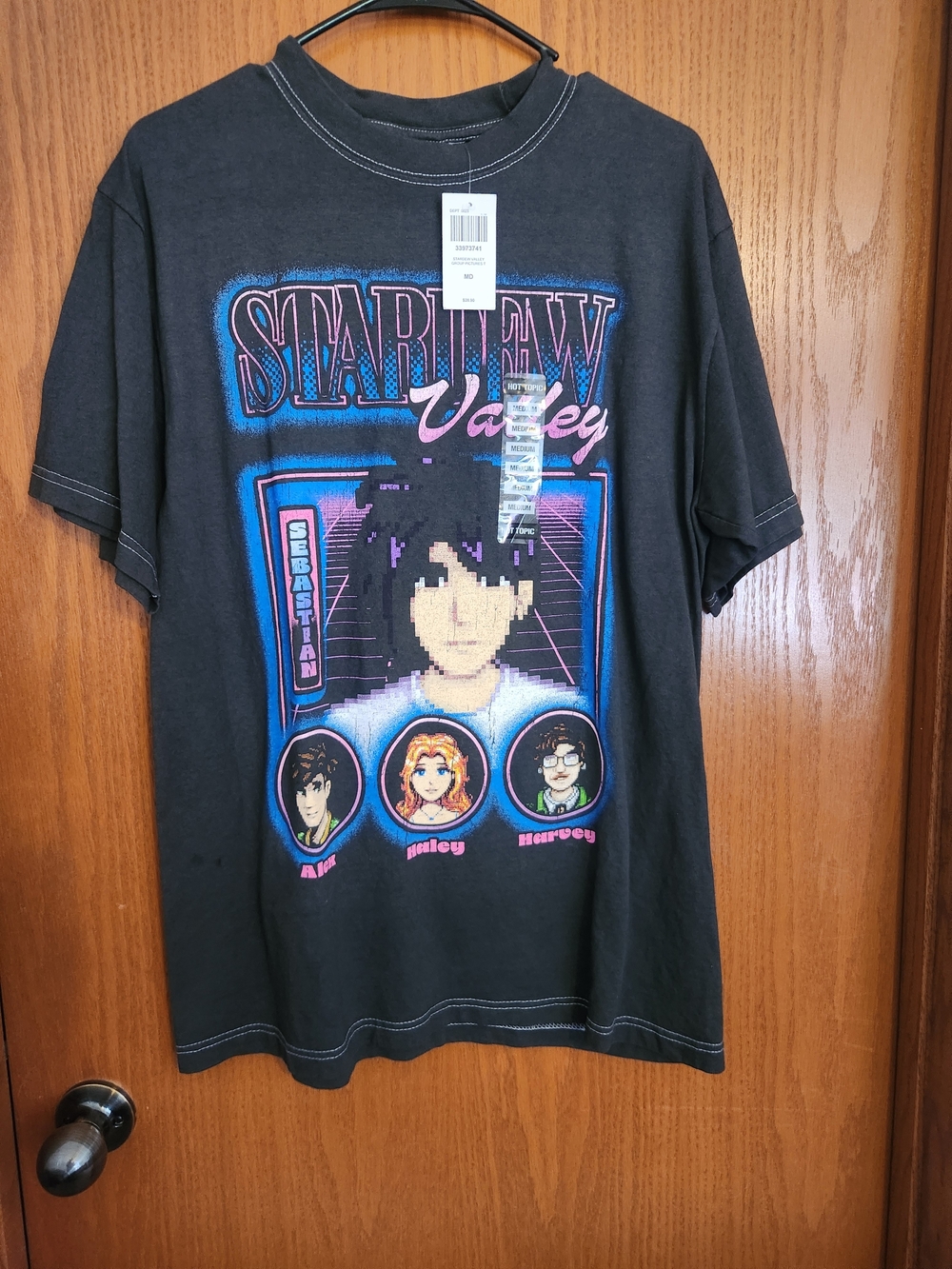 Hot Topic Black Starview Valley Graphic Tee with Neon Blue & Pink Accents